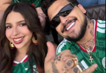 Christian Nodal y Ángela Aguilar disfrutan del México vs Ecuador en el Estadio Azteca